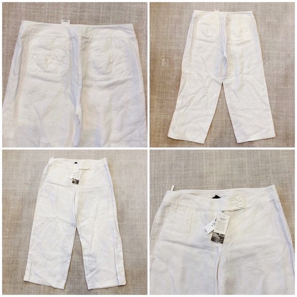 Eileen Fisher White Organic Linen Cropped Pants Sz M NEW - Picture 3 of 14